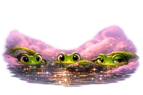 More frogs emerging from the pond