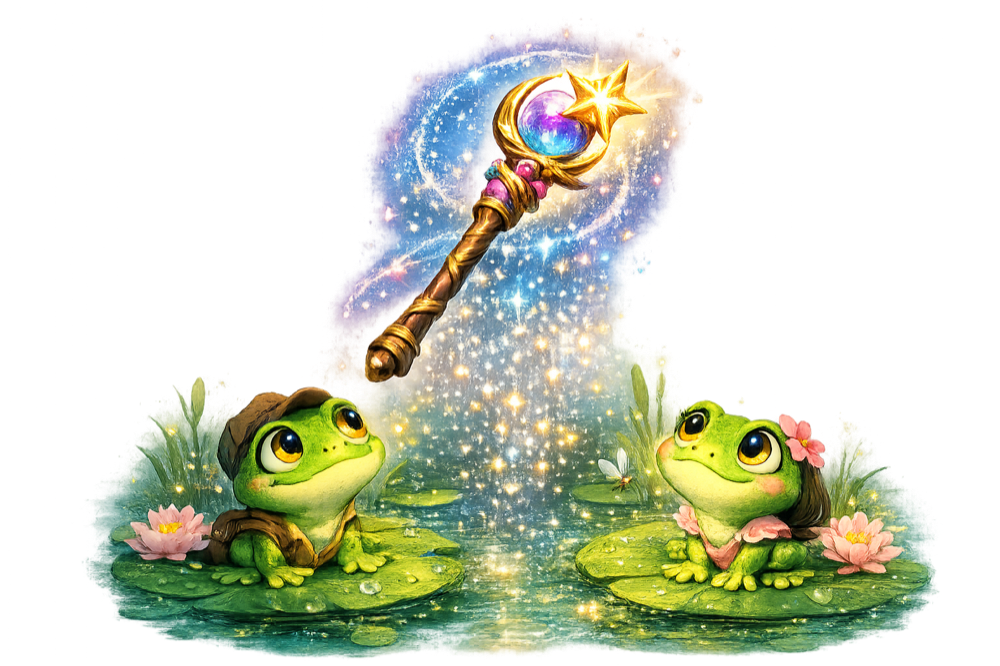 Magical frogs with wand