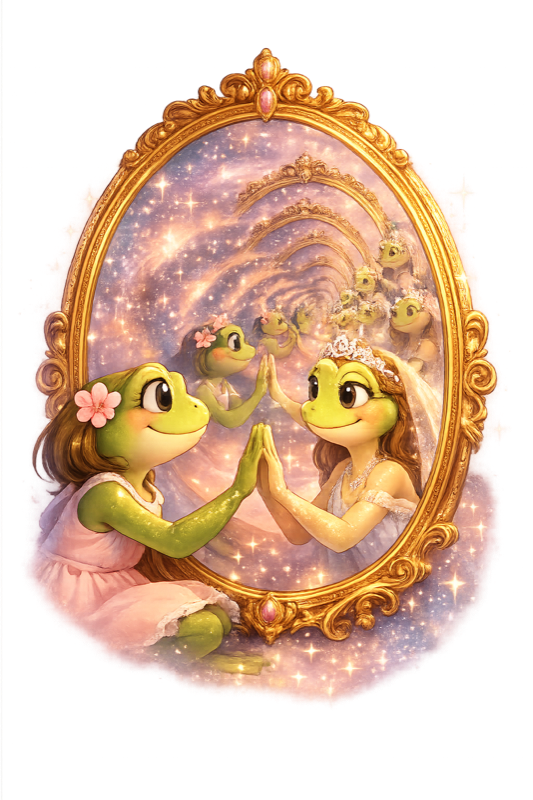 Frog princess and her reflection